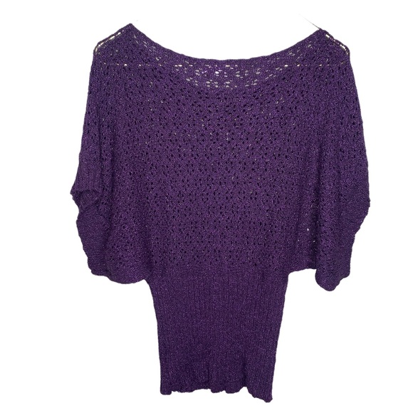 A'Gaci Womens Size S Open Knit Sweater Purple Metallic - Picture 2 of 6